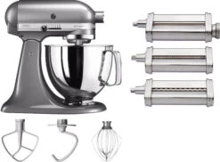 KitchenAid Artisan Mixer 5KSM125 Contourzilver + Pastaroller En -snijderset (3-delig)